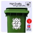 4 x WHEELIE BIN NUMBERS PRINTED CUSTOM HOUSE ROAD / STREET NAME STICKERS SCROLL